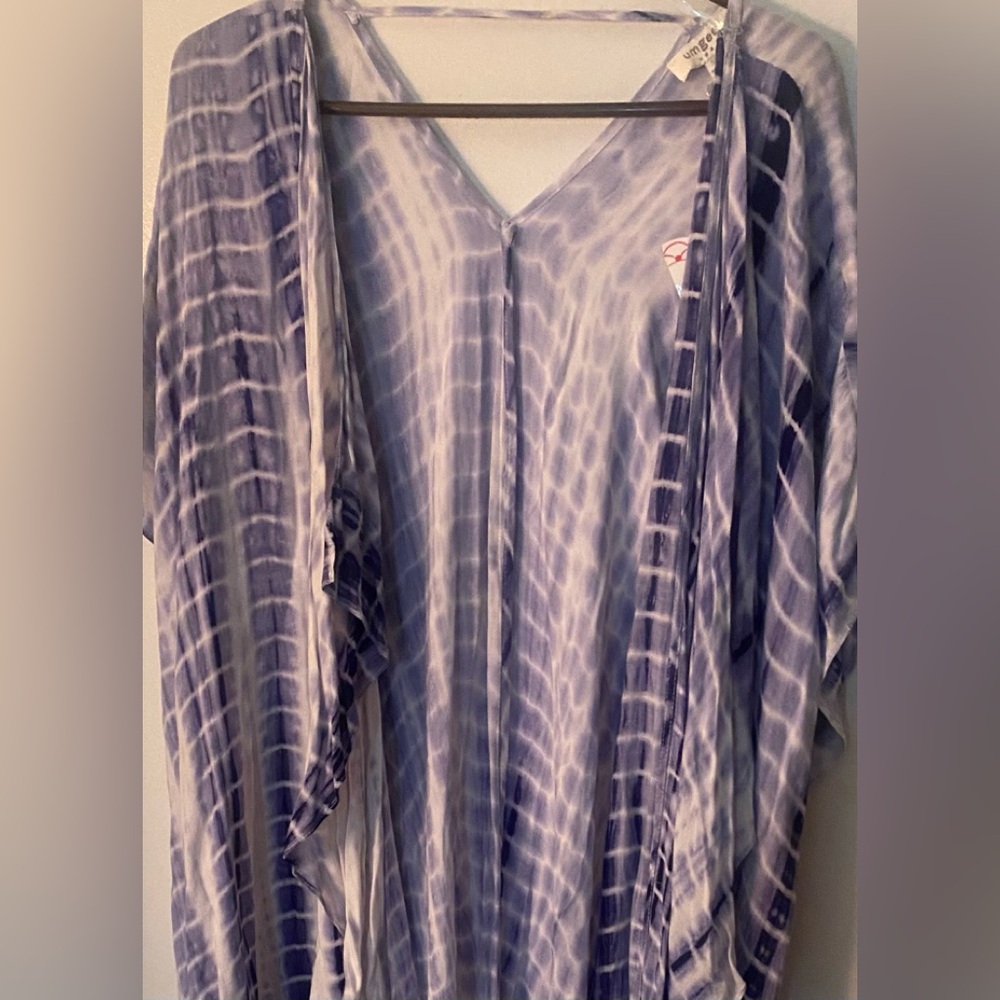 Umgee Blue White Tie-Dye Kaftan Maxi Side Vents NEW Small/Medium